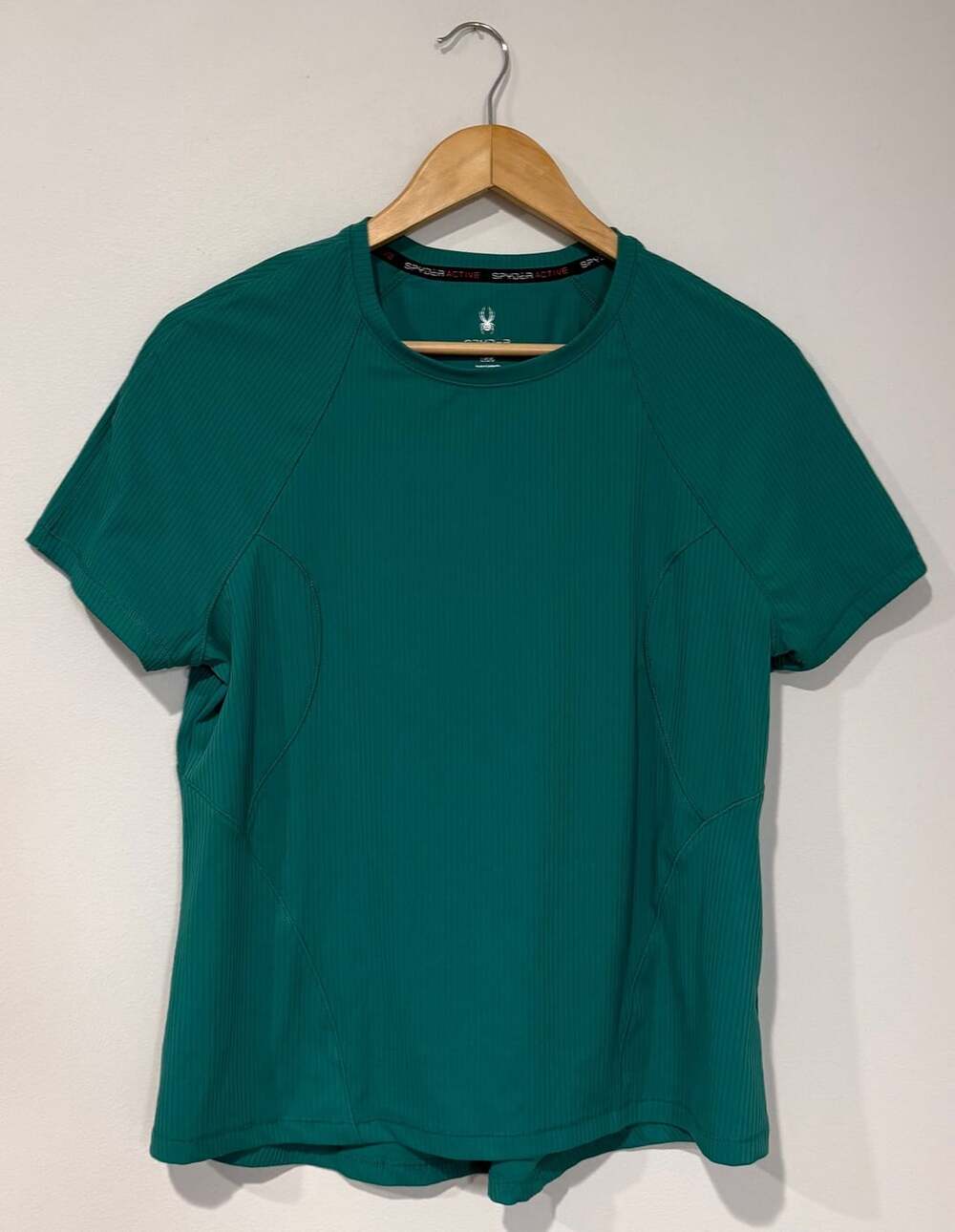 Spyder Active Athletic T-Shirt Size L Teal Green Ribbed Short Sleeve Top